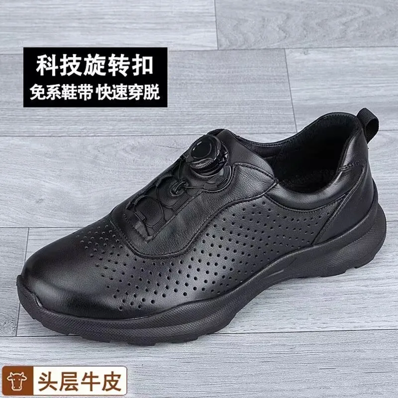 Hollow Out Men's Breathable Golf Shoes Top Layer Cowhide Men's Sports Shoes Anti Slip and Breathable Men's Outdoor Golf Shoes