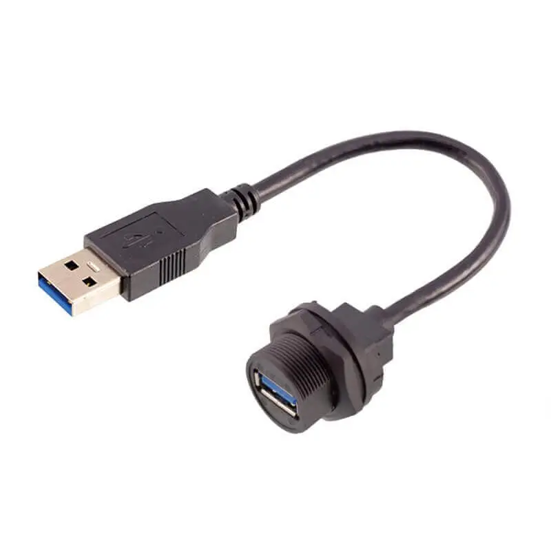 USB 3.0 Waterproof Female Receptacle to Male Overmolded Extension Cable 50cm High-Speed Data Transfer Durable Cable