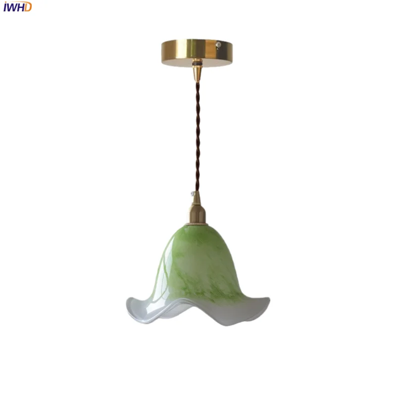 

IWHD French Vintage LED Hanging Lamps Copper Glass Bedroom Living Dining Room Loft Home Design Lighting Fixtures Pendant Light