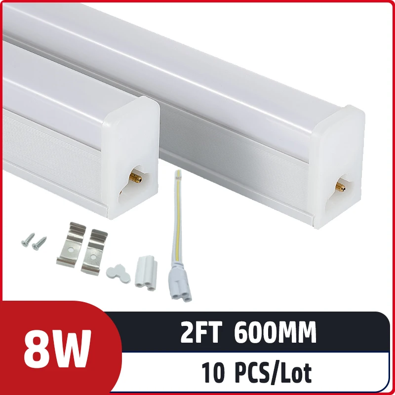 

10pcs/lot 2ft 600mm 8W AC85-265V input voltage Led Fluorescent lamp For Home Lighting T5 integrated led tube