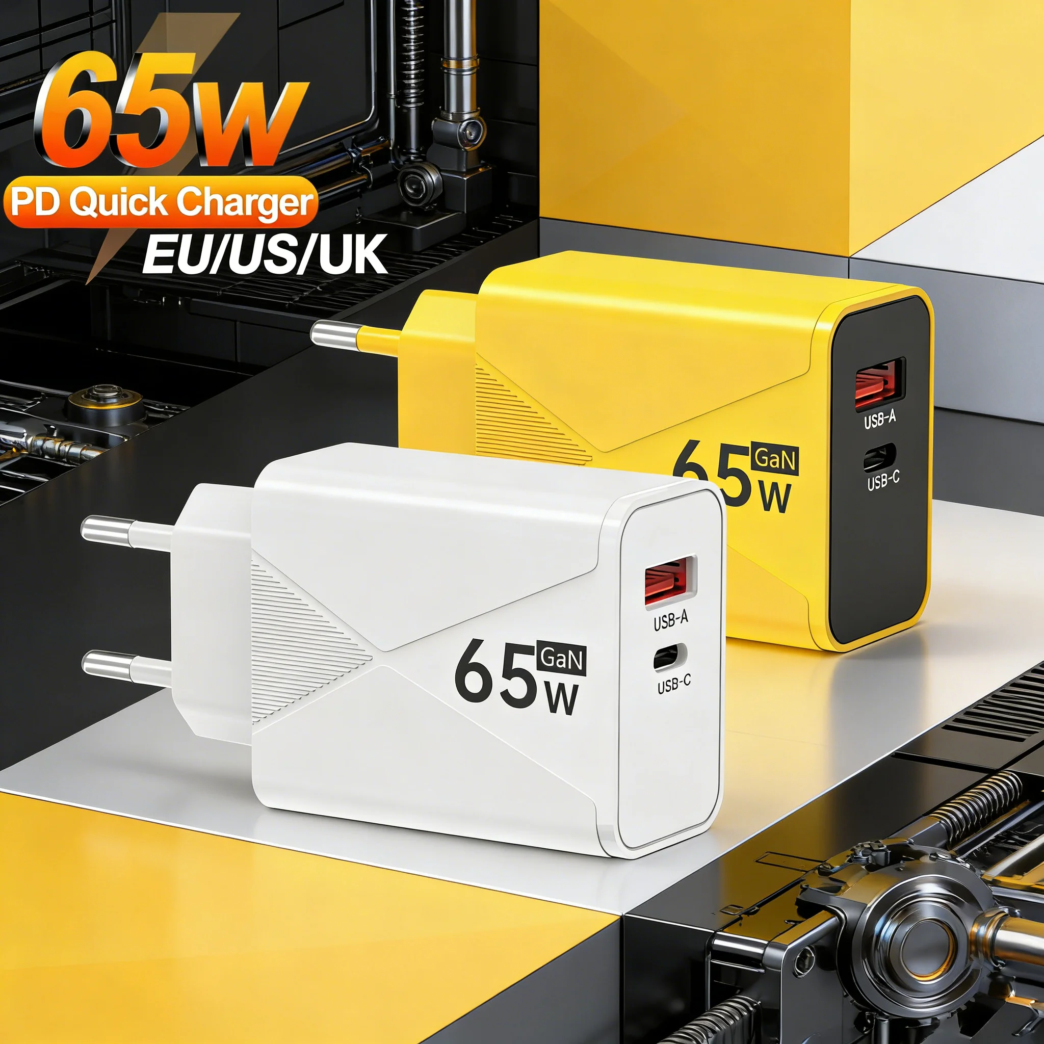 GaN 65W USB Type C Fast Charging Charger Travel Plug Wall Adapter Phone Charger For Samsung Xiaomi 17 Realme iPhone17 16 Pro Max