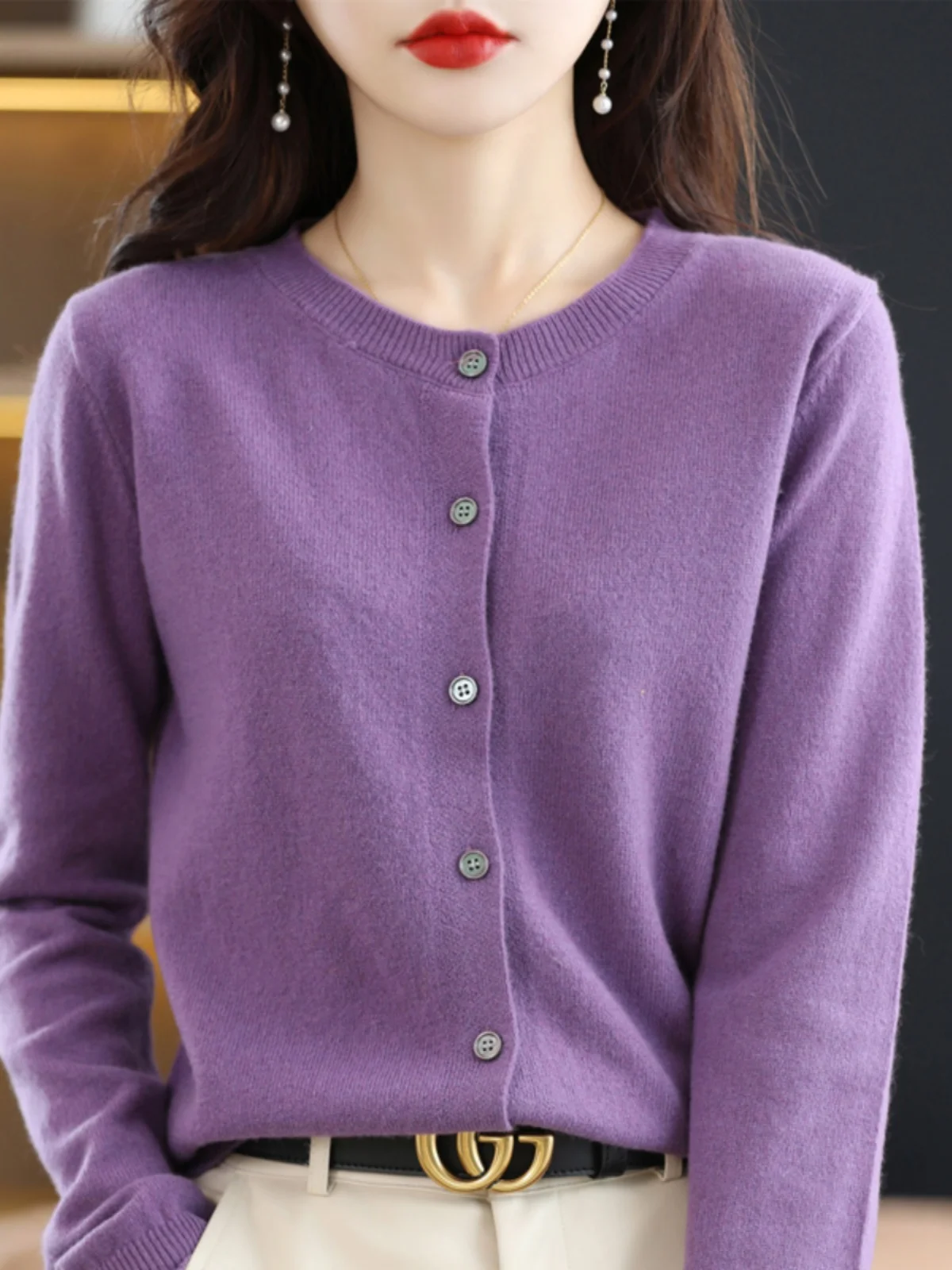 

Loose Fit Camere Knitted Cardigan Women's Spring 2026 round Ne Long Sve Warm Thermal Soft Sle Casual Outerwear Sweater