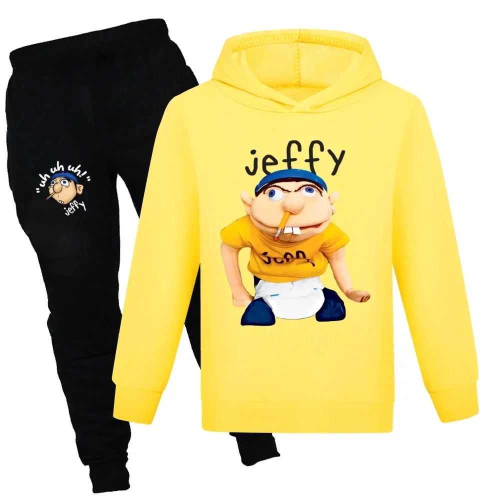 Cartoon Puppet Jeffy Clothes Kids Hooded Sweatshirts+Pants 2pcs Sets Boys Cartoon Tracksuit Children Clothing Baby Girls Outfits