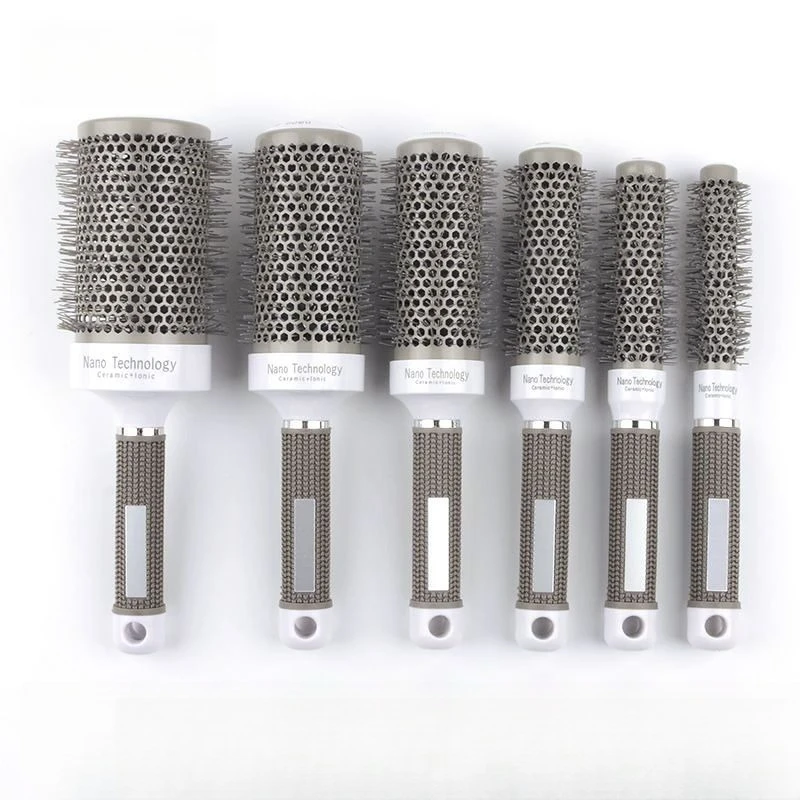 

Cylindrical Curling Professional Styling Grey Handle Thermal Conductive Air Aluminum Tube Ceramic Roll Comb Hairdressing Comb