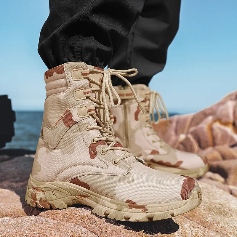 Men Camouflage Boots Fashion High-top Hiking Boots Outdoor Work Safety Shoes for Men Tactical Booties Jungle Training Boot Botas