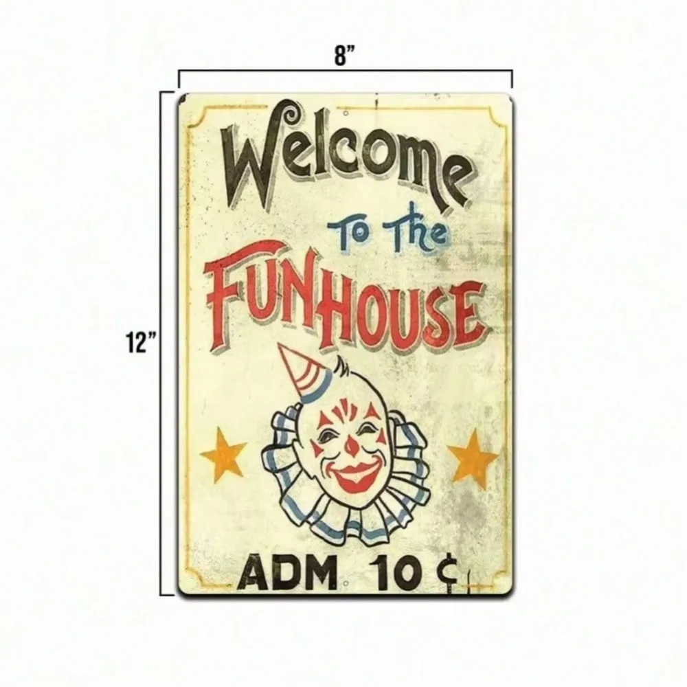 Fun House Vintage Circus Clown Metal Tin Sign Retro Wall Art Decor for Home Bar Kitchen