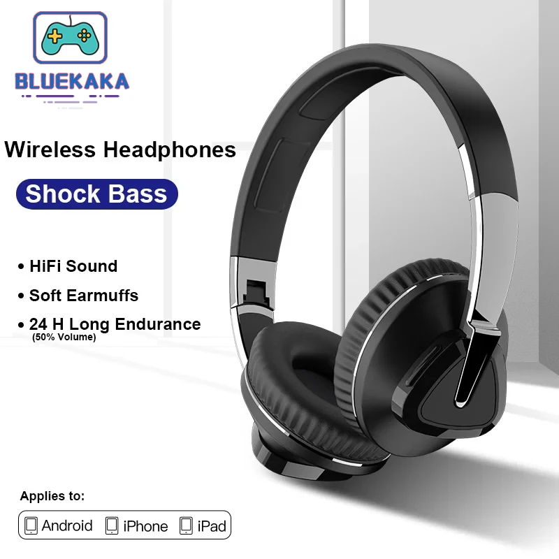 Bluetooth  Wireless Earphone Noise Cancel HiFi Stereo Sound Headset with Mic 20 Hours Playback Music Game Foldable Support TF