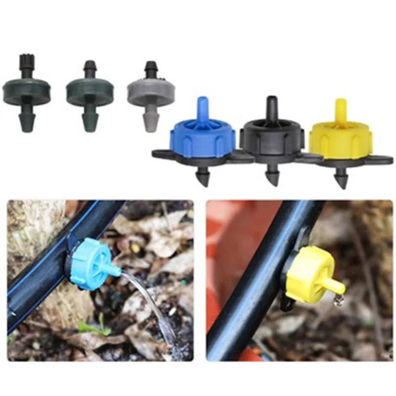 100pcs Drip Emitters for 1/4" Drip Irrigation Tubing Adjustable 360° Adjustable Water Flow Drippers Garden Irrigation Drippers