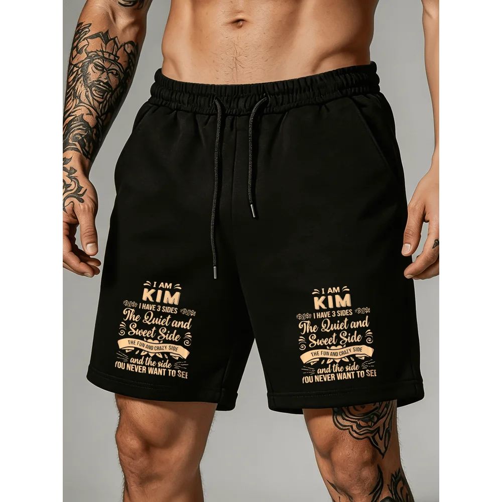 

Mens Letter Print Shorts With Drawstring Waist Casual Breathable Gym Beach Shorts