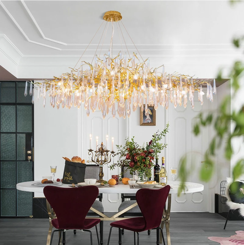 

Modern Luxury Crystal Chandelier For Kitchen Island Dining Living Room Brass Tree Branches Chandeliers Crystal Hanging Lamp