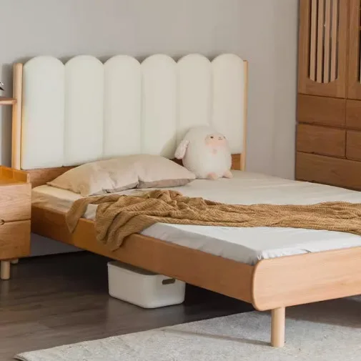 North American cherry wood bed boys and girls Nordic simple solid wood bed soft backrest single bed
