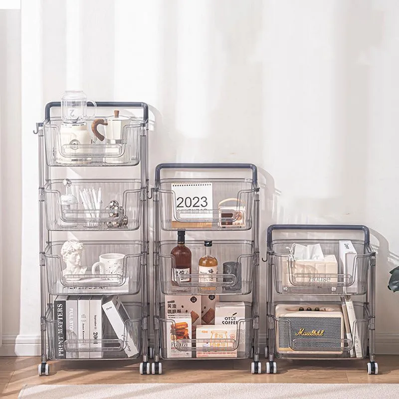 2/3/4 Layer Transparent Acrylic Trolley Simple Modern Cosmetics Skincare Storage Rack Kitchen Vegetable Fruit Bathroom Mobile