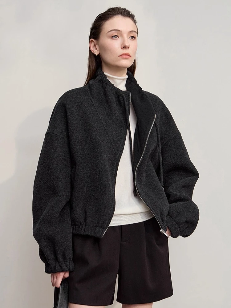 

Amii Women's Coat 2025 Winter New Minimalist Solid 100% Wool Women's Jacket Coat Loose Long Sleeves Warm Overcoat Female12524020