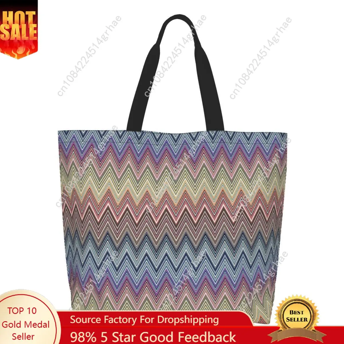 Custom Colorful Home Zig Zag Pattern Shopping Tote Bag Recycling Bohemian Geometric Zigzag Canvas Groceries Shoulder Shopper Bag