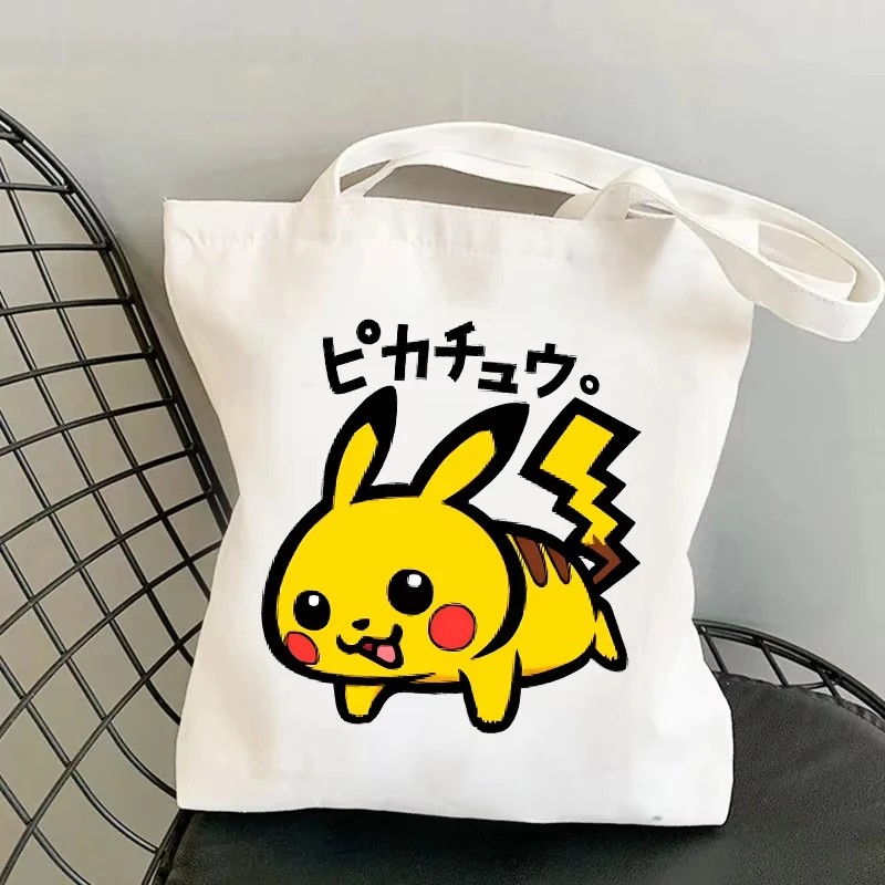 

Pokemon Canvas Bags Anime Printed Pikachu Figures Shopping Tote Bags New Commuter Simple Versatile Storage Bag Girls Boys Gift