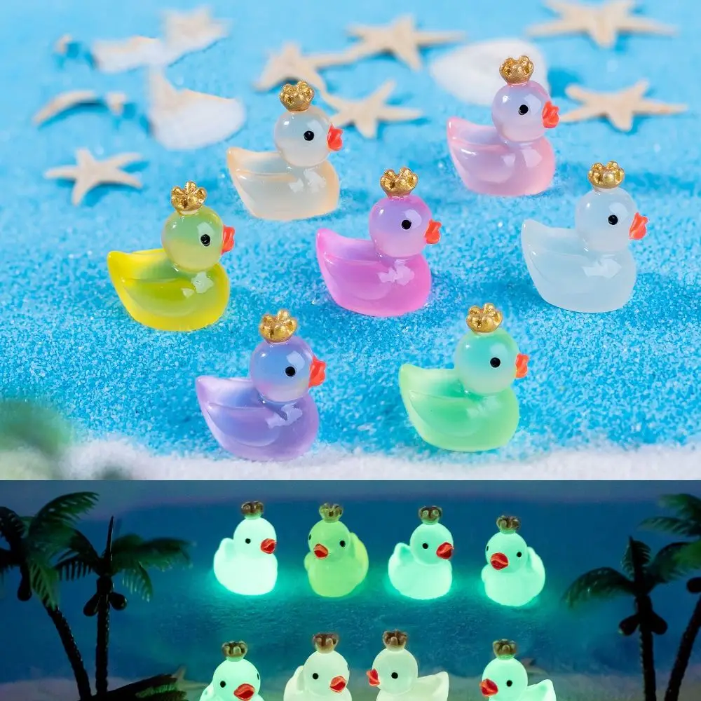 5 Pcs Colorful Cute Luminous Crown Small Ducks Miniatures Crowned Duck Resin Crafts Fairy Garden Ornament Home Decoration