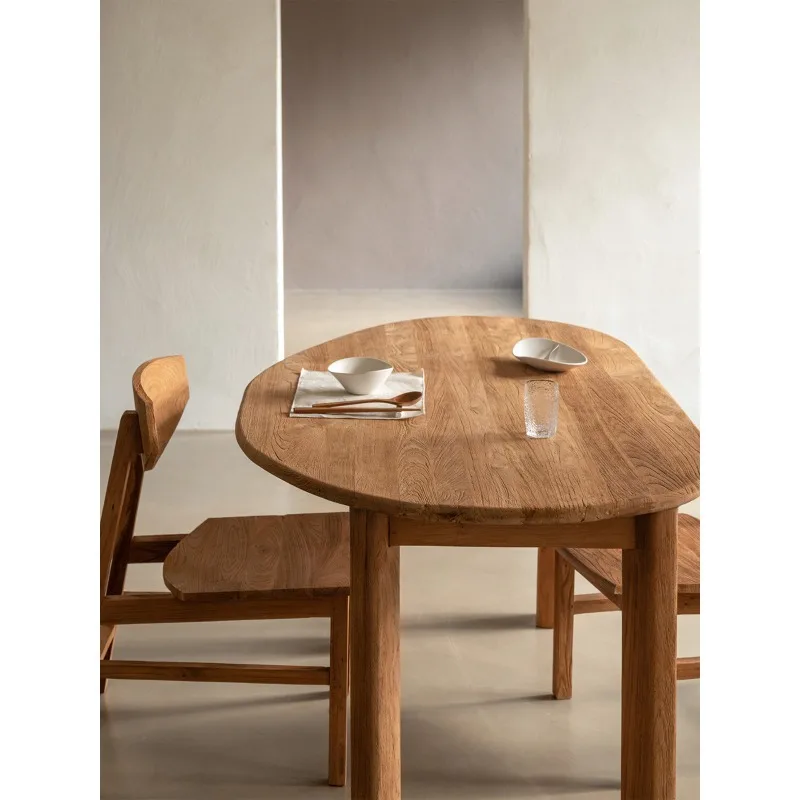 مكتب بيضاوي من الخشب الصلب النقي متوسط الطول من خشب الساج وابي سابي مكتب كمبيوتر بسيط طويل منضدة العمل