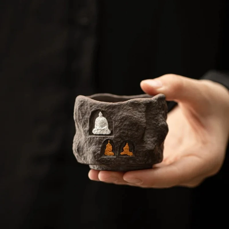 

Позолоченная чашка Dunhuang с железной глазурью в стиле ретро, чашка для чая, мастер-чашка, древняя керамическая чашка ручной работы, чайная чашка для кунг-фу