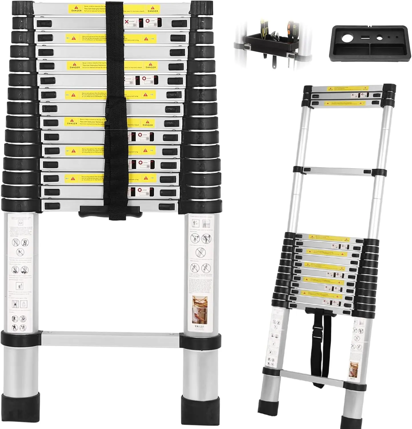 

15.5FT Telescoping Ladder with Tool Tray, Multi-Purpose Extension Ladder, Aluminum Folding Ladder Collapsible Ladder