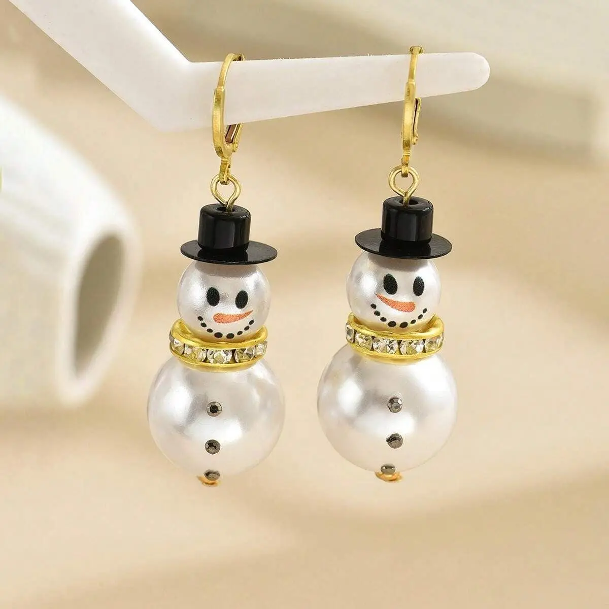 Christmas Snowman Snowflakes Dangle Earrings Shiny Crystal Imitation Pearl Earrings Unique New Year Gift For Women