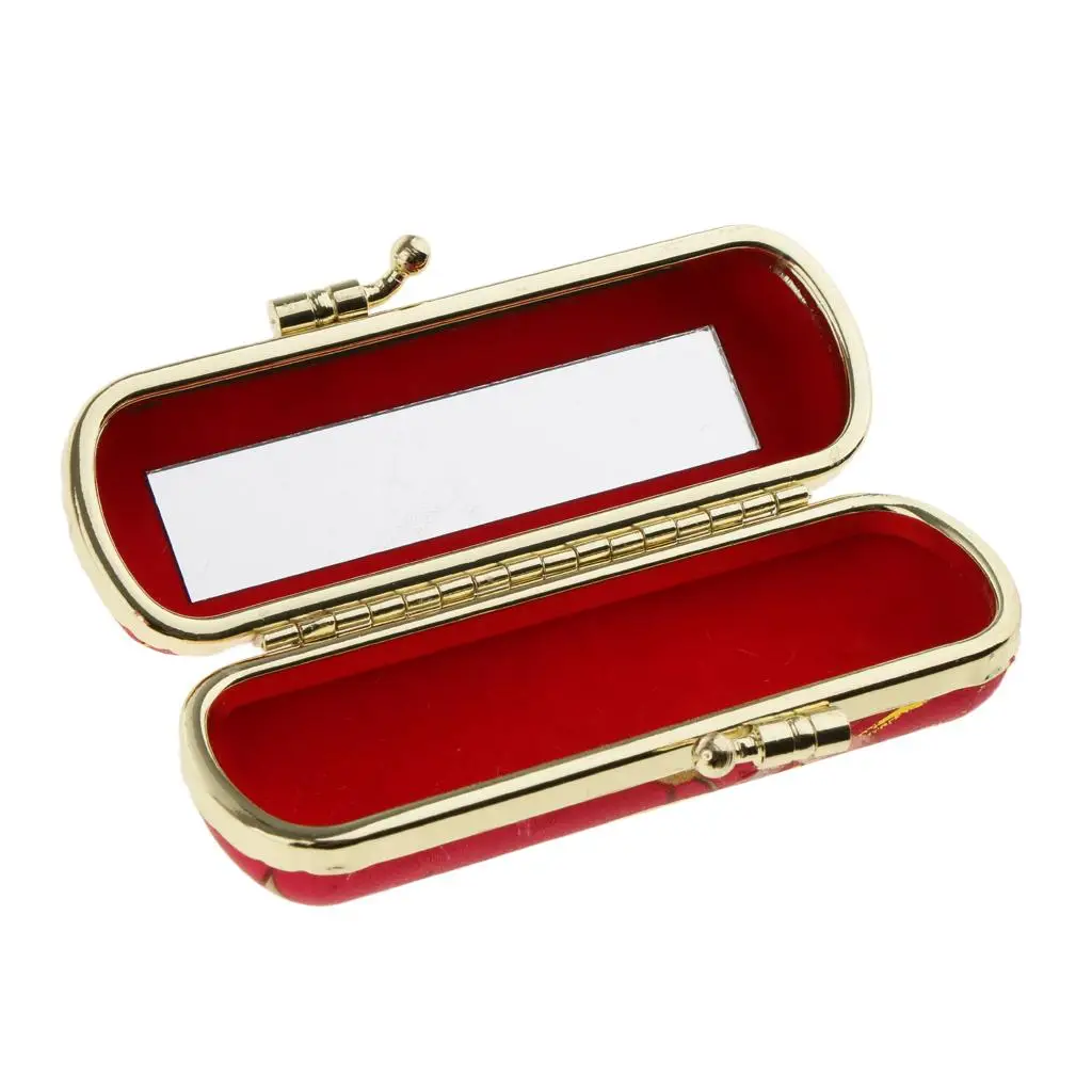 2x retro lipstick lip gloss case storage box balm holder with mirror