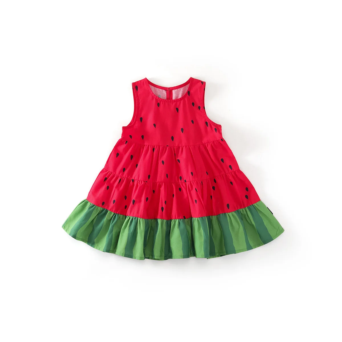 فستان بناتي بدون أكمام من البطيخ الأحمر بدون أكمام لصيف 2025 فستان ربط الرياح الحلوة الجديد للأطفال المتوسطين والصغار