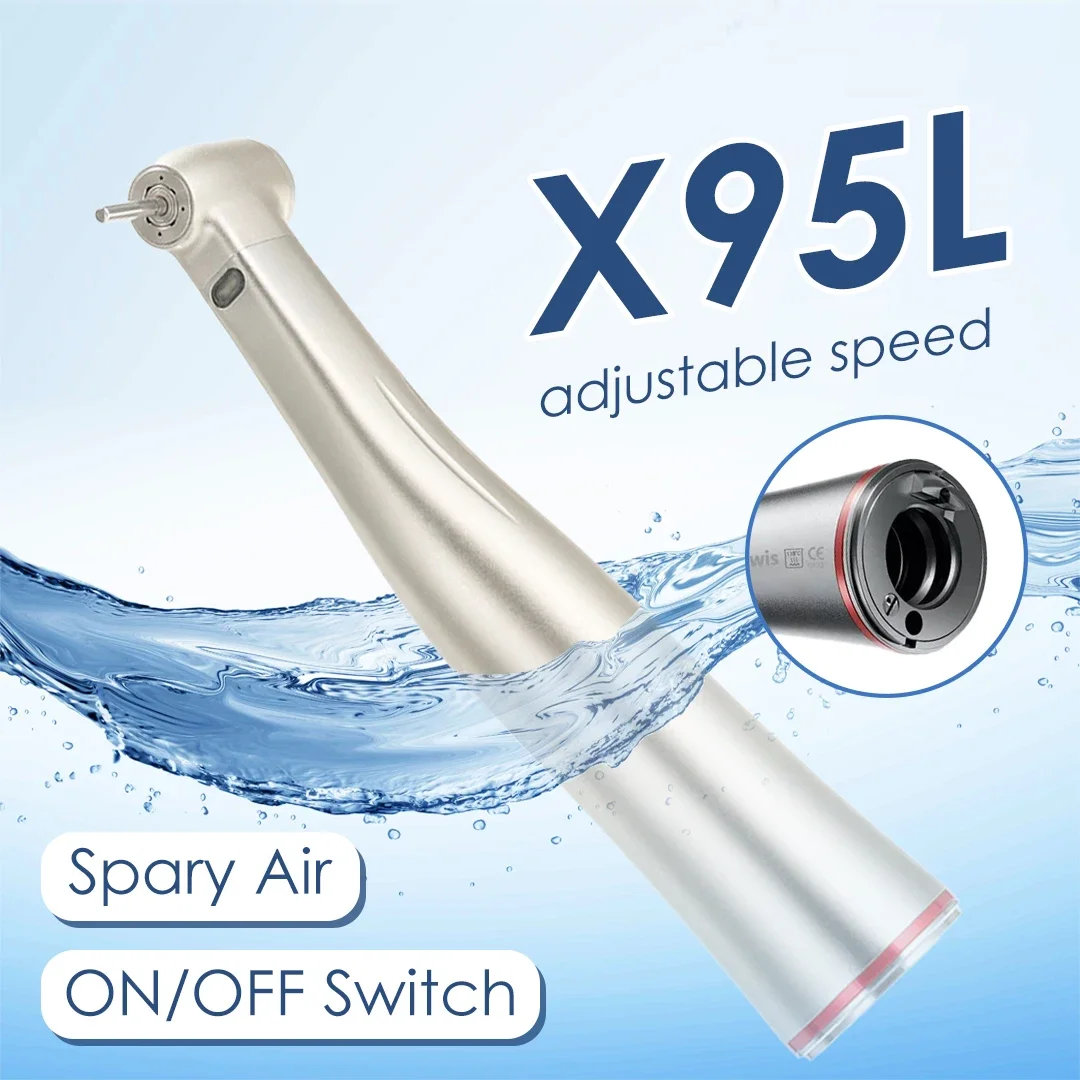 X95L contraangulo Spray Air On/Off Switch Dental 1:5 Increasing Speed Handpiece Against Contra Angle LED Optic Fiber Red Rings