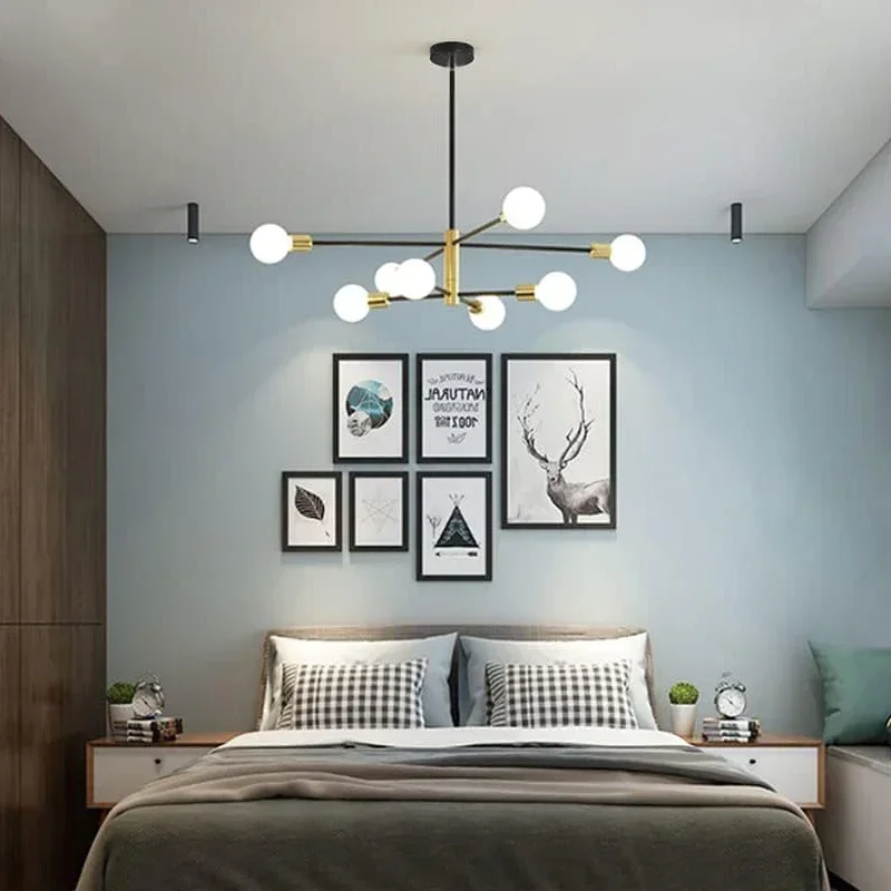 Modern Nordic 4-Light Sputnik Black Home Lighting Indoor Chandeliers LED Lamp Fixtures LED Pendant Light Black-Gold Ceiling Lamp image 4