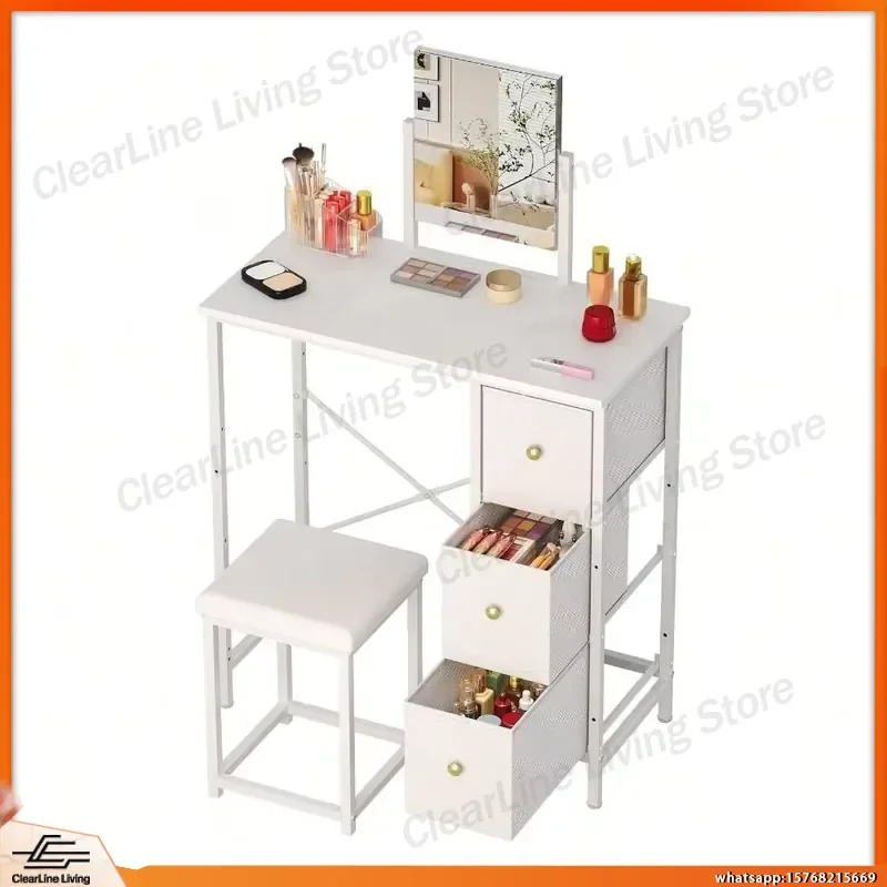 Small Vanity Desk with Mirror and Chair Compact Makeup Vanity Set Dressing Table for Bedroom Bathroom Small Space Modern