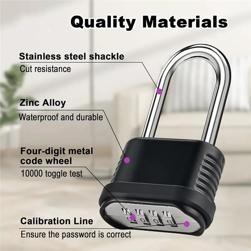 ABZS 2Pcs Heavy Duty Long Padlock-Combination 4-Digit Weatherproof Security Lock For Gates, Sheds