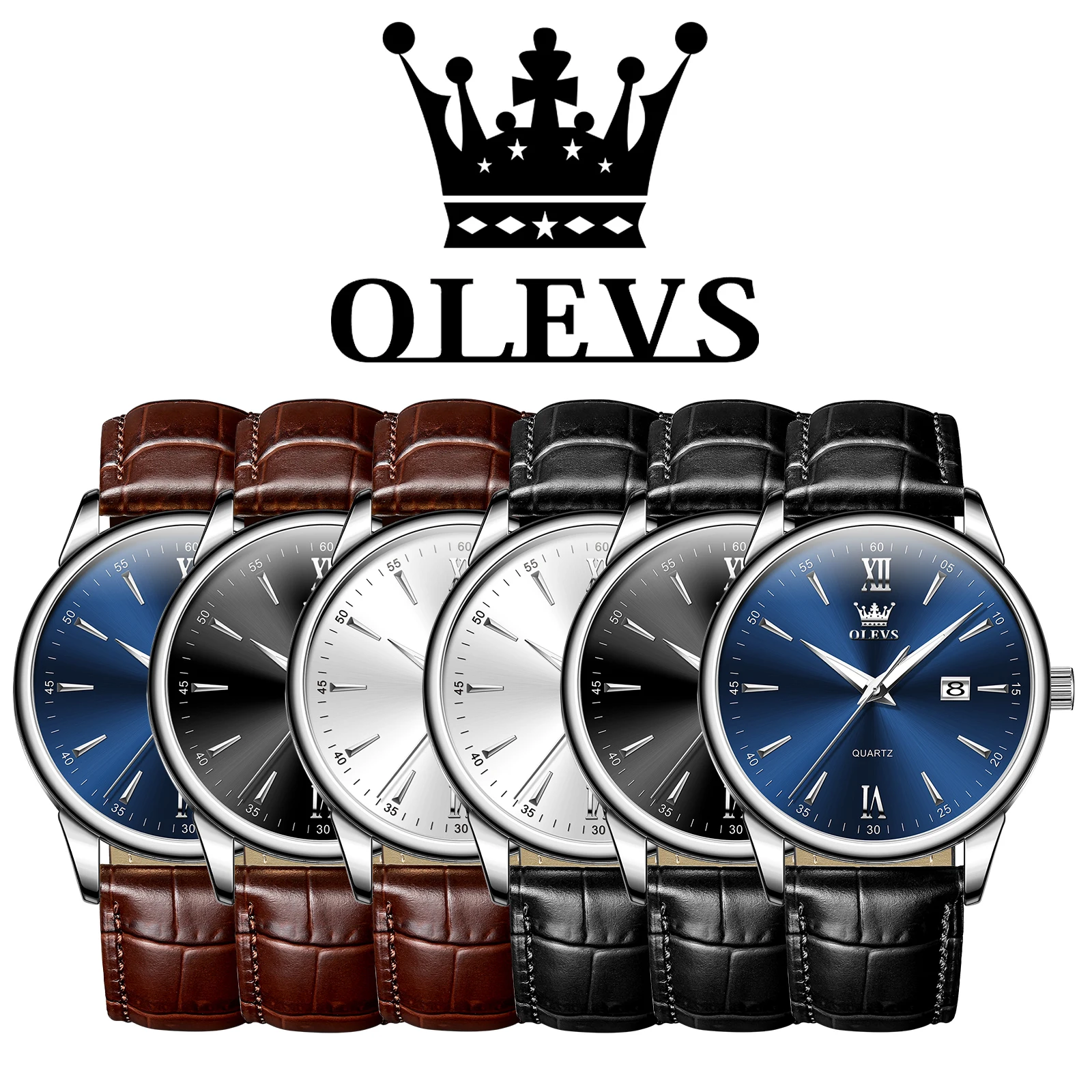 OLEVS Quartz Men\'s Watch Fashionable Business Waterproof Leather Strap Classic Ultra Thin 6.5mm Date dial Luxury Brand Men Watch