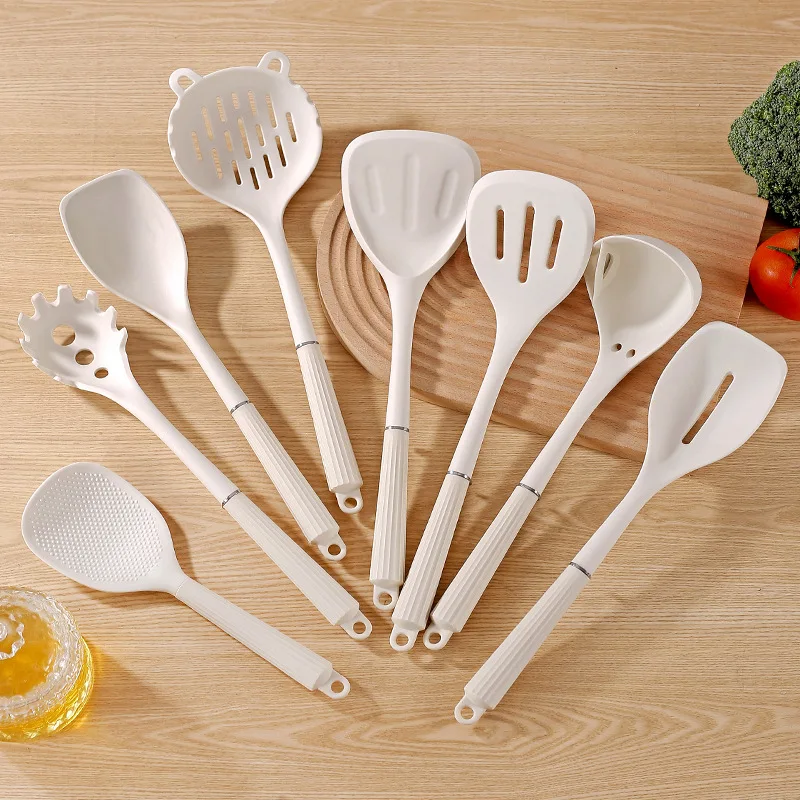 

8 шт., набор кухонных принадлежностей с силиконовой ручкой, антипригарная лопаточка для сковороды, ложка для супа, полная домашняя лопатка для жарки, ложка для риса
