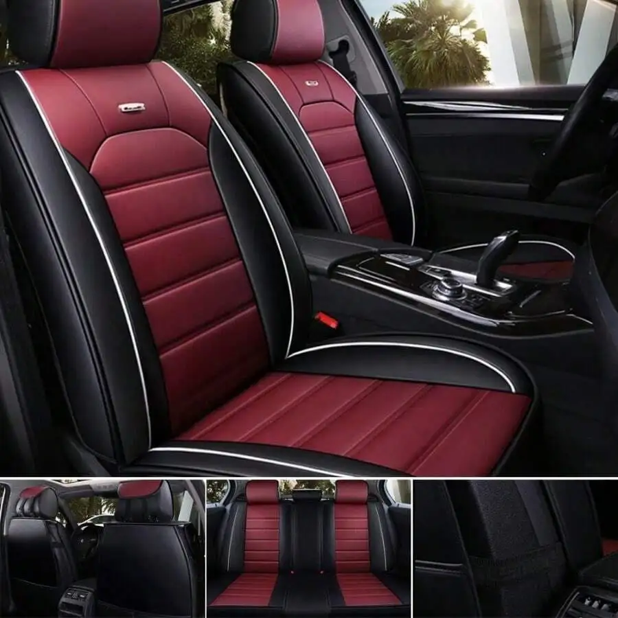 Premium Full Set Car Seat Covers Waterproof Leatherette Universal Fit For Sedan SUV Truck 5 Seats