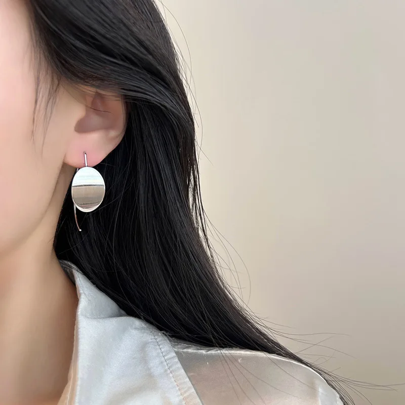 أقراط هندسية بيضاوية الشكل من الفضة التبتية للنساء مجوهرات عصرية وإكسسوارات شخصية بسيطة