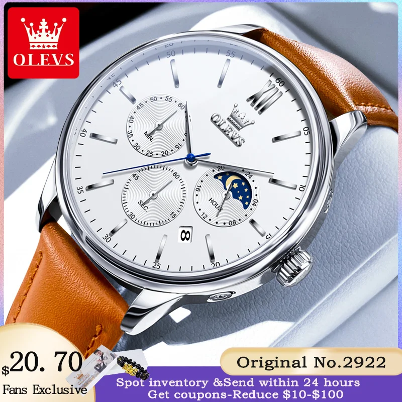 

OLEVS 2922 Men's Watch Fashion Business Waterproof Luminous Moon Phase Calendar Timing Code Watch Luxury Brand Quartz Men Watch