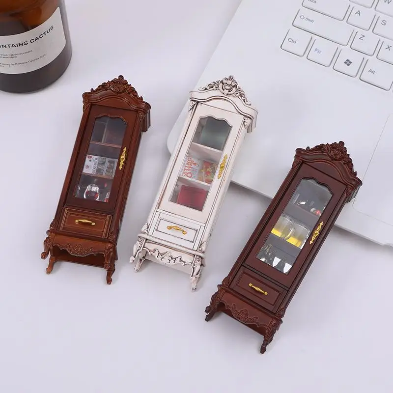 

1/12 Scale Dollhouse Miniature Vintage Storage Cabinet Display Cupboard Wine Cabinet Model For Doll Home Living Room Furniture D