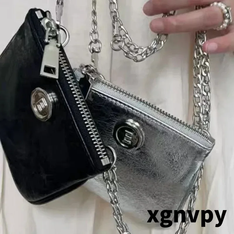 Xgnvpy-Mini Bolsas de Ombro para Mulheres, Preto, Prata, Zíper, Corpo Cruz, Batom, ID, Cartão de Crédito, Armazenamento de Dinheiro, PU Fashion