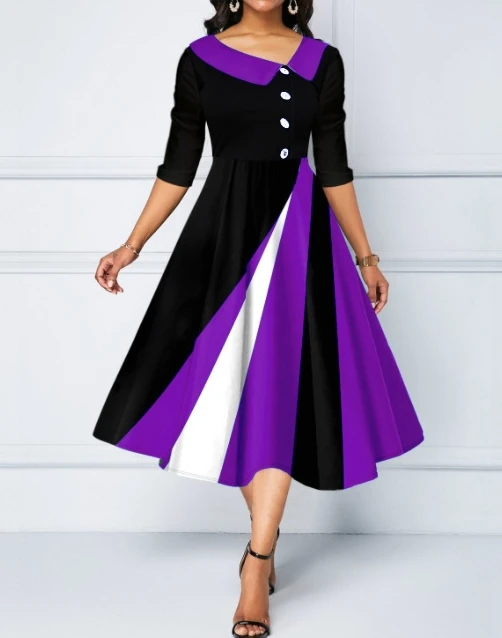 

Платье-трапеция Новое модное и горячая распродажа Новое Стильное темпераментное длинное платье с принтом и широким подолом с рукавом 5/4