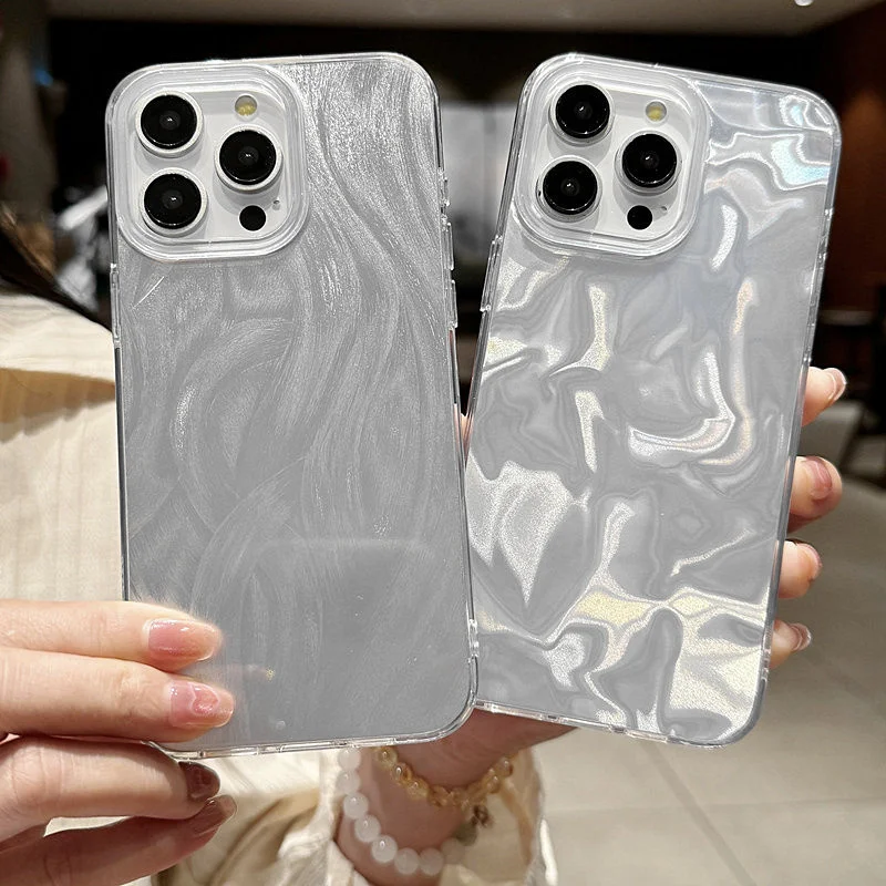 Luxury Laser Silver Gradient Case for iPhone 15 14 13 12 11 Pro Max Plus 7 8 Plus XR X XS SE 2 Protection Soft Edge Phone Cover