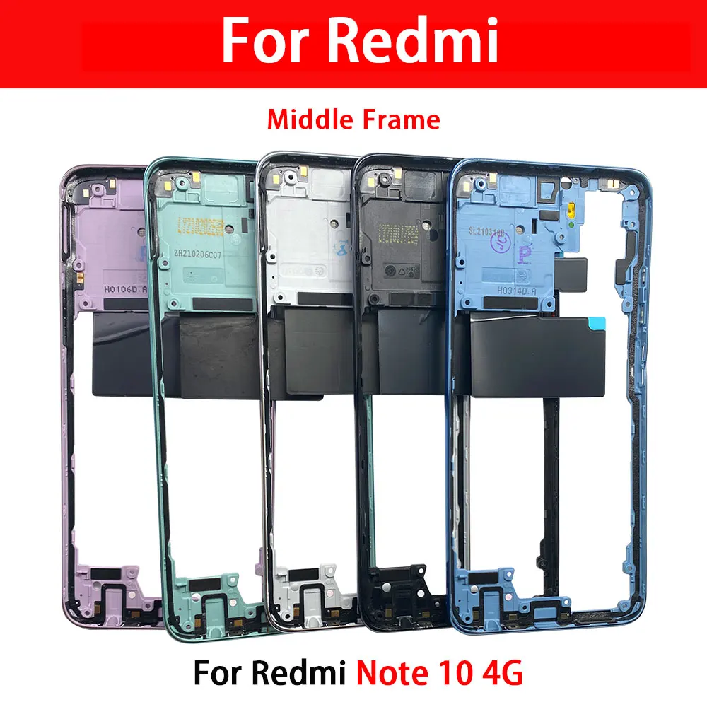 NEW Tested For Xiaomi Redmi Note 10S 10 4G 5G Housing Middle Frame Case Middle Frame Bezel Plate Replacement Parts With Side Key