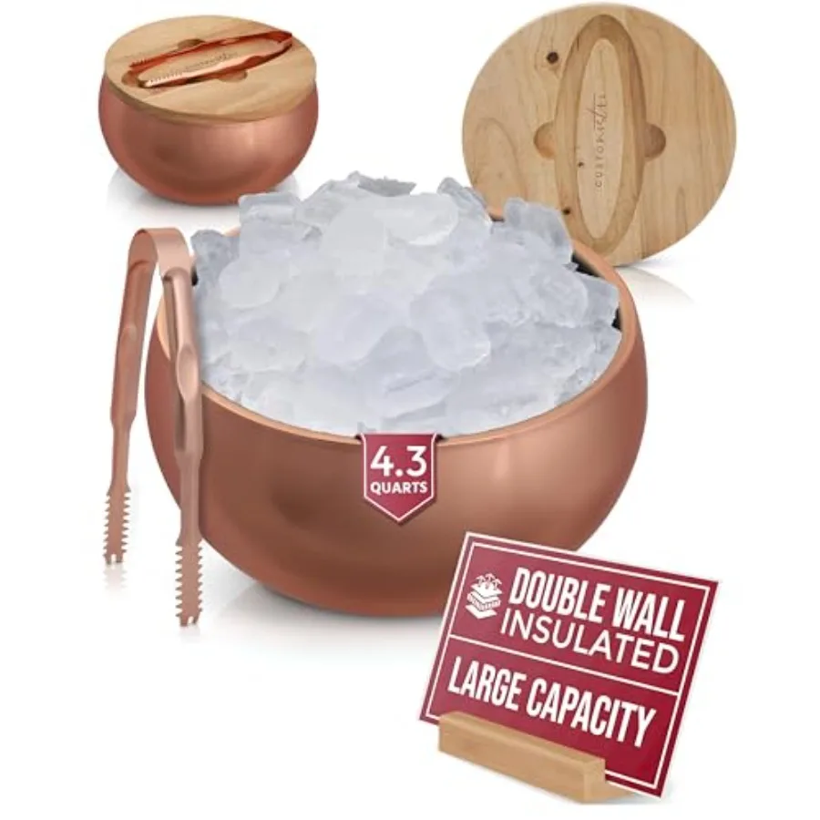 

4.1L Insulated Ice Bucket with Lid and Tongs, Double Wall Stainless Steel Ice Bucket Large, BPA Free Ice Bucket for Cocktail Bar
