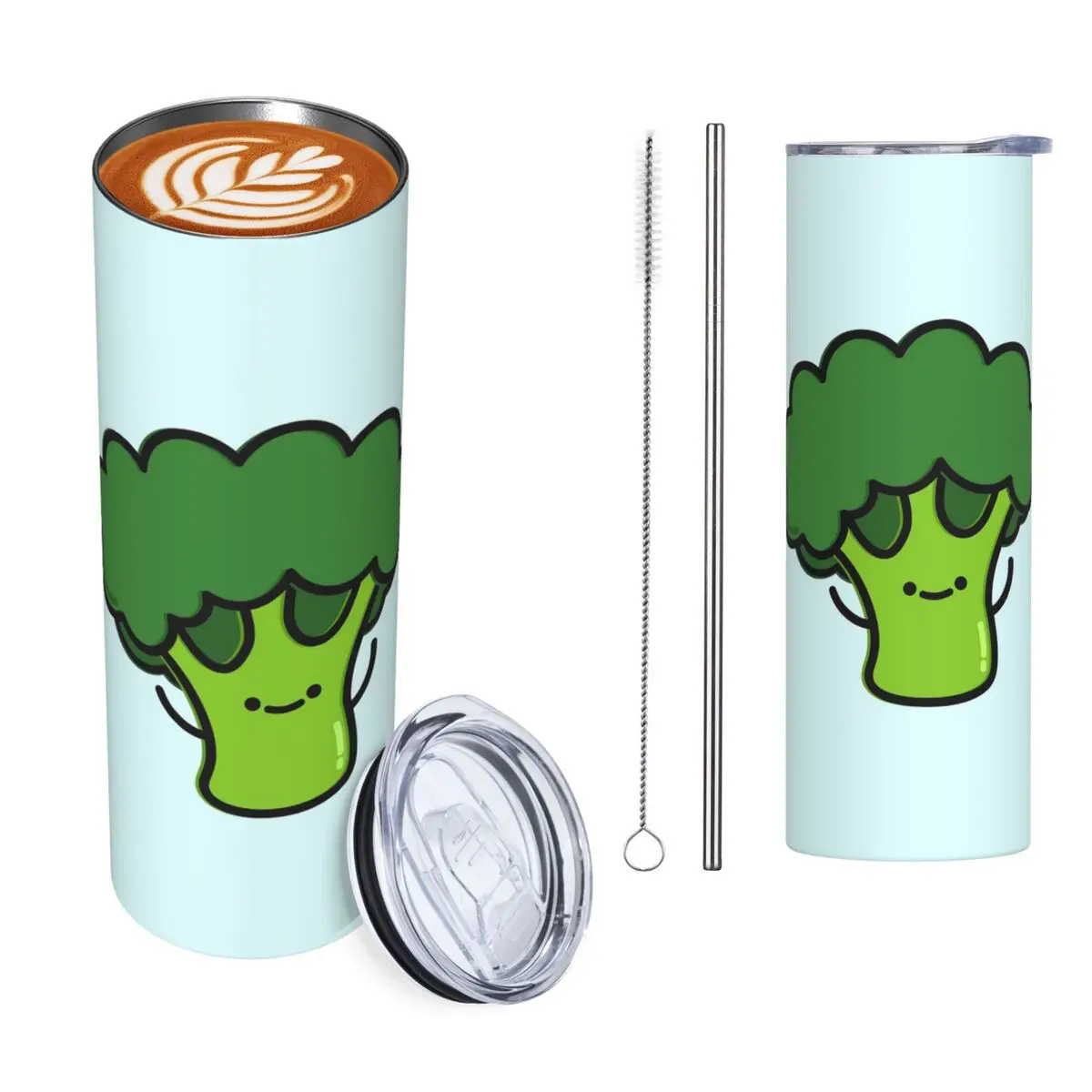 Cute Broccoli Stainless Steel Tumbler Vacuum Insulated Mug Thermal Cold Cup Straws With Lid 20oz