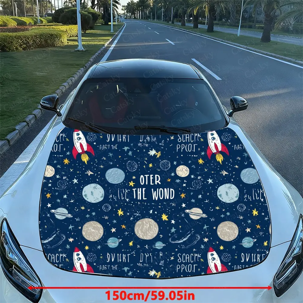 Childhood Space Rocket Pattern Car Hood Decal, Durable Car Vinyl Packaging Suitable For Most Vehicles, Car Hood Protective Film