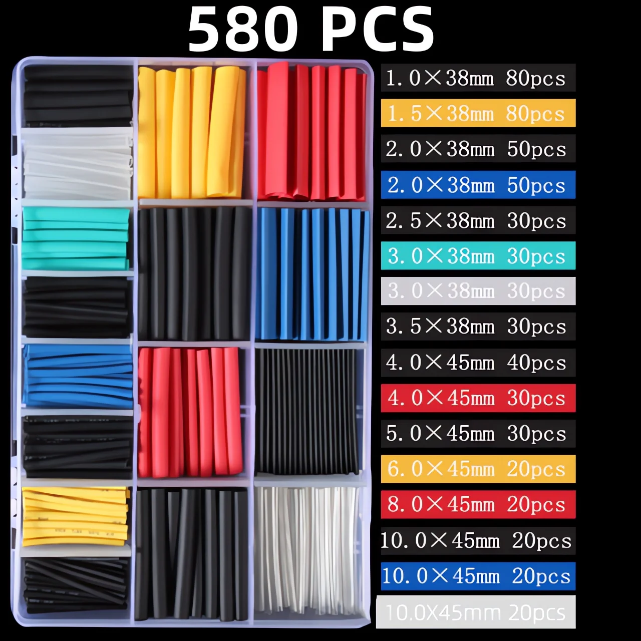 Color Heat Shrink Tubing Combination Wire Protection Sleeve for Electrical Insulation, Repairs, and Wire Connect-580PCS