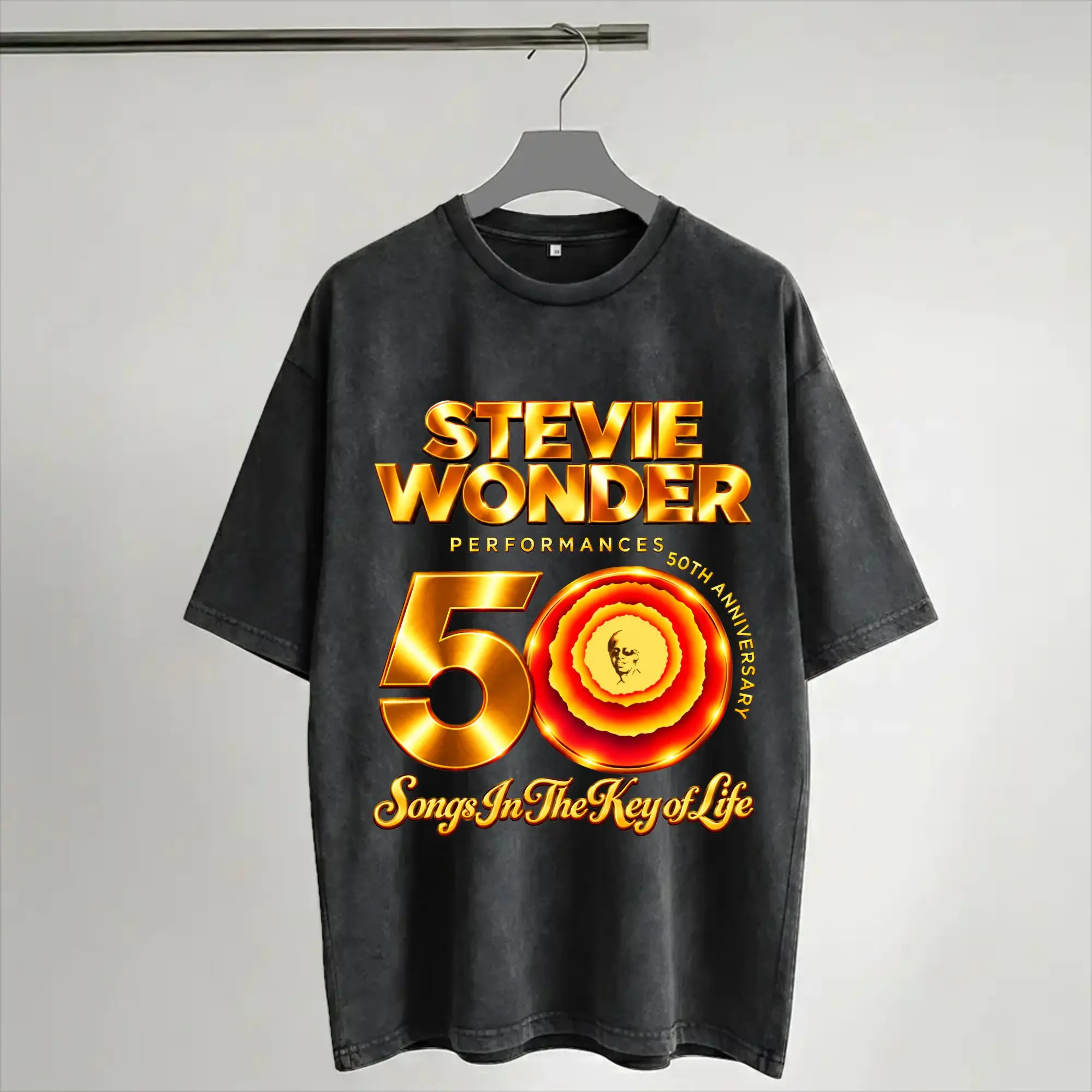 Stevie Wonder Songs in The Key of Life 50th Anniversary Tour  Outfit Washed T Shirt Men Women Streetwear Hip Hop T-Shirt Printed