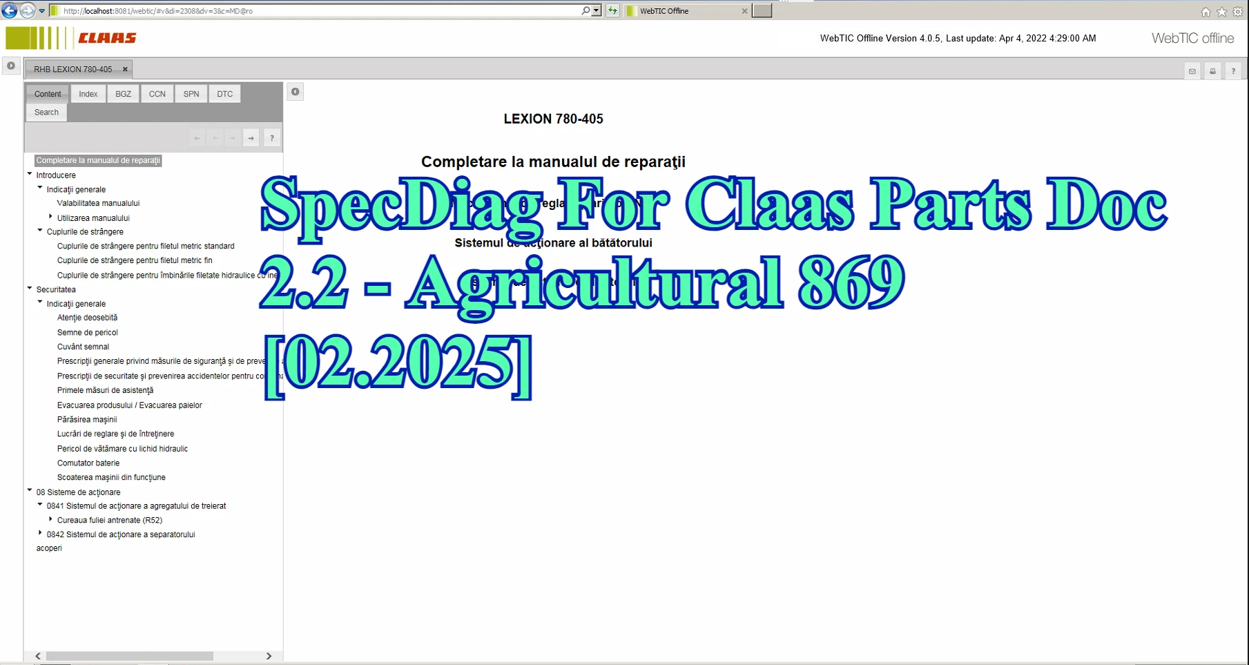 

SpecDiag For Claas Parts Doc 2.2 - сельскохозяйственный 869 [02.2025]