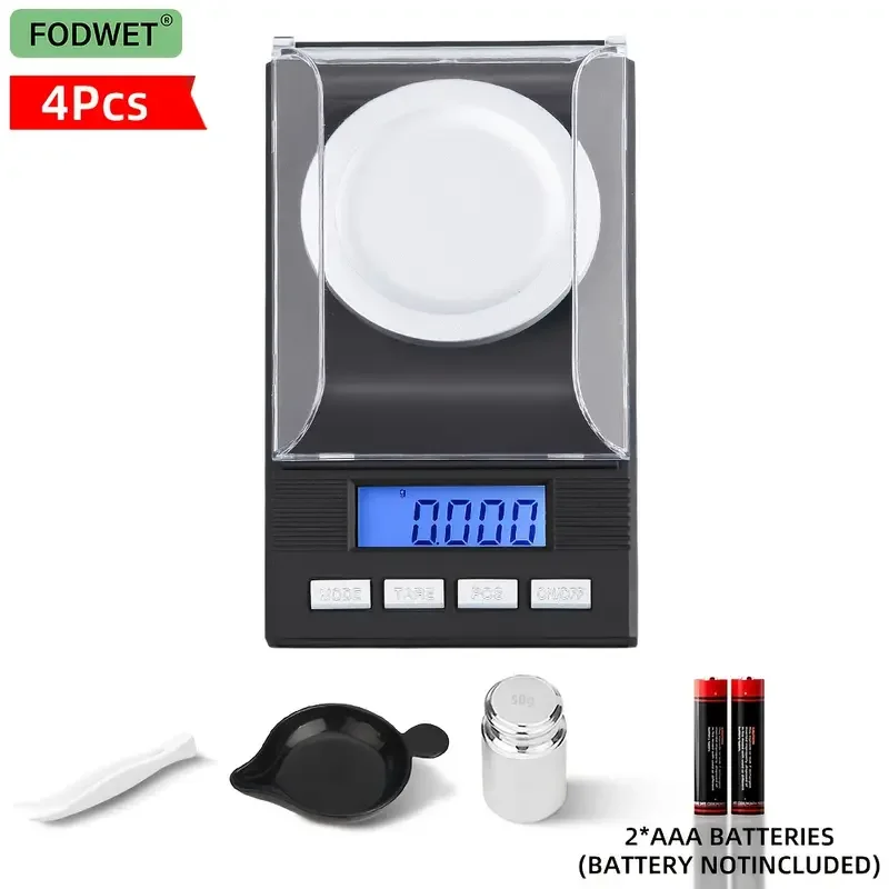 Mini Jewelry Electronic Scale + Tweezers + Weighing Pan + Weights Portable 50g High-Precision Weighing Device with Windproof Cover, Counting Function, Two Aaa Batteries, Small Size, 2.4inch Lcd Screen, Laboratory/Home Use