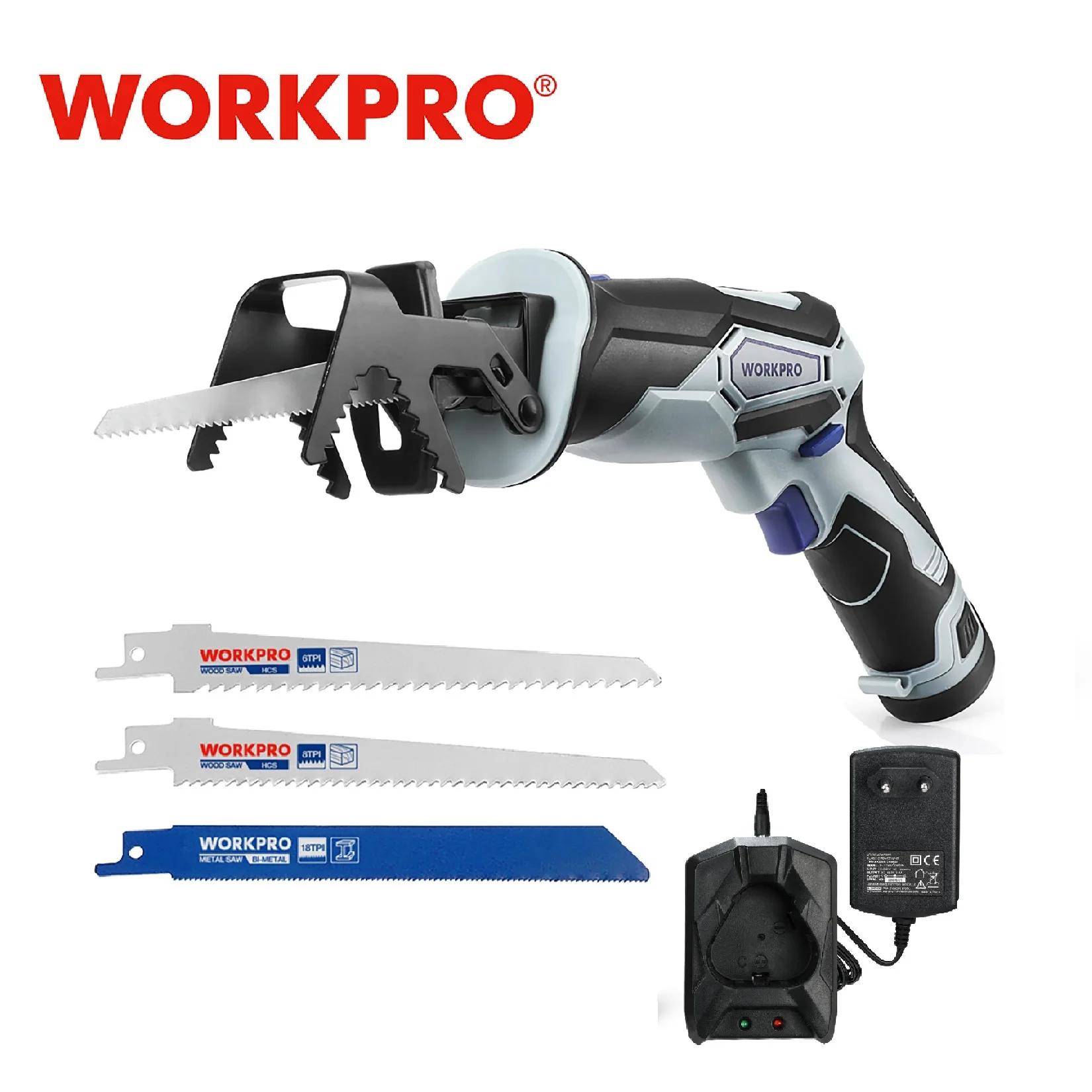 WORKPRO 12V Cordless Electric Reciprocating Saw Cutting Saw Portable Cordless Power Tools For Wood &Metal With 3 Saw Blades Tool