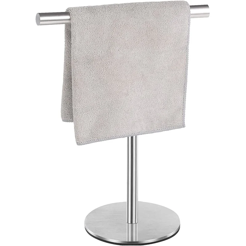 Brushed Standing Towel Rack, Heavy Duty Base, Stainless Steel T-Shaped Hand Towel Stand for Bathroom, Kitchen.