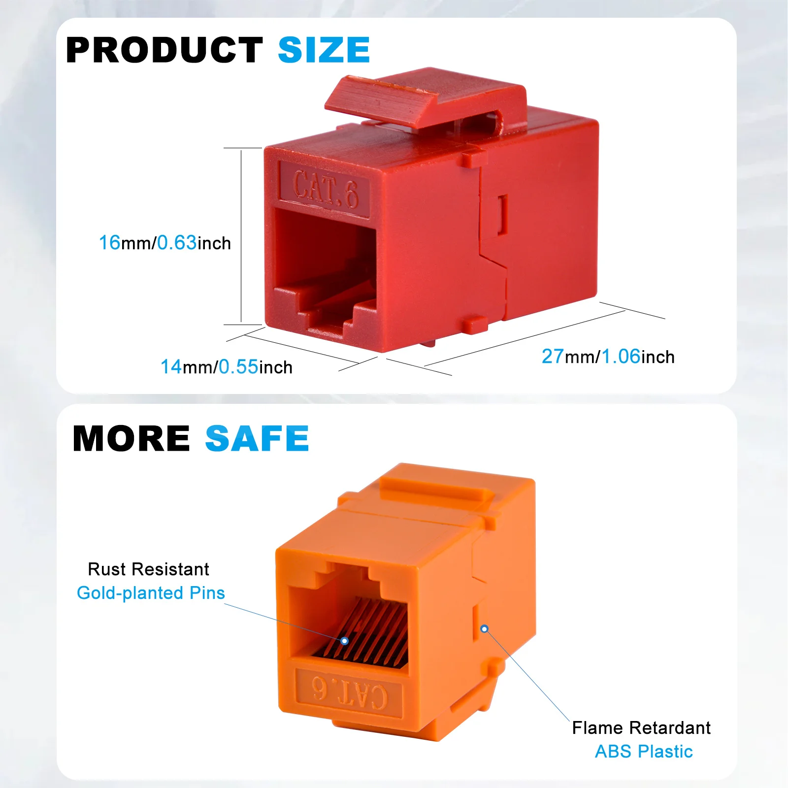 Accesorios DeskPi Rackmate Conectores Keystone Cat6A RJ45 de 12 puertos